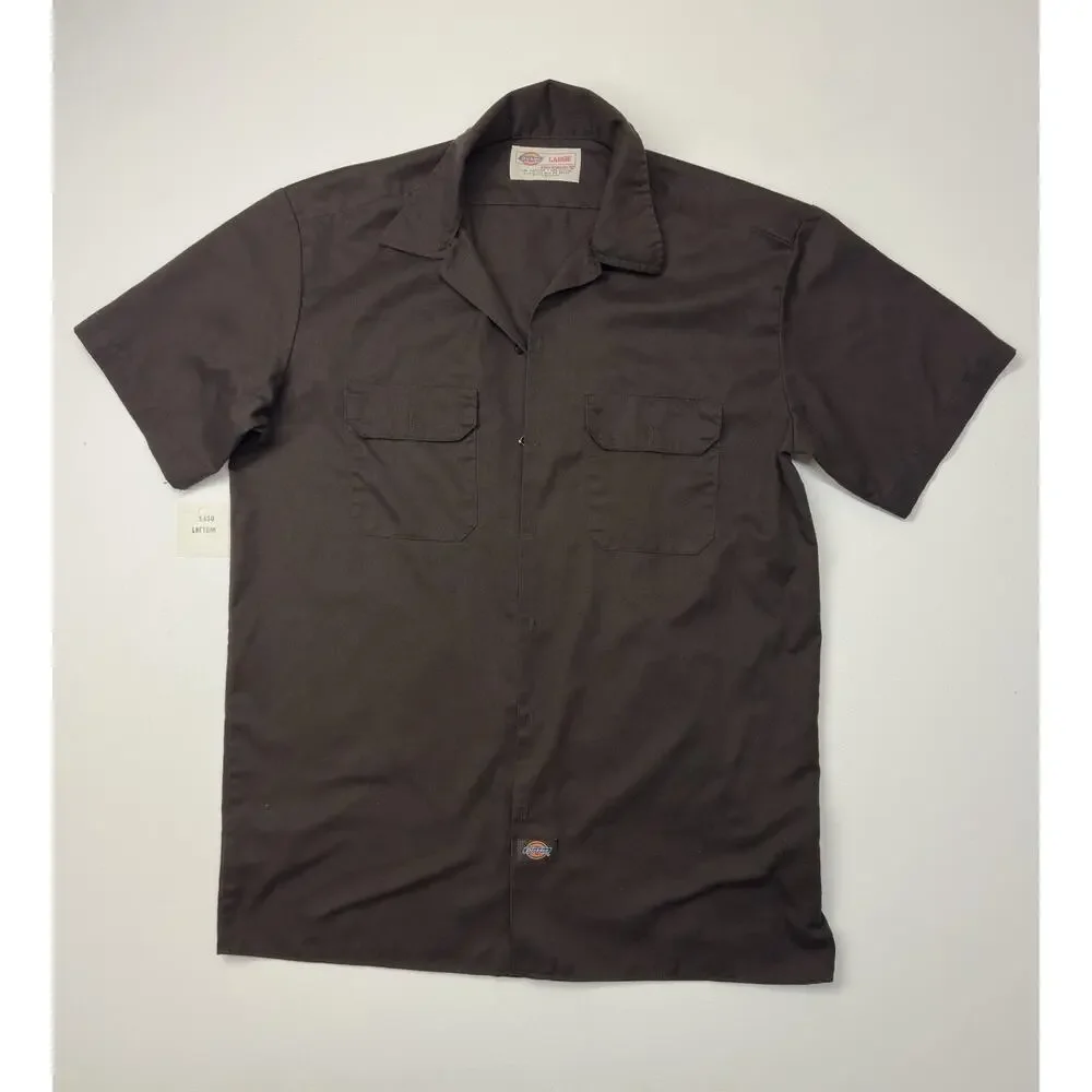 Used Dark Brown Dickies Men's Short Sleeve Work Shirt Large